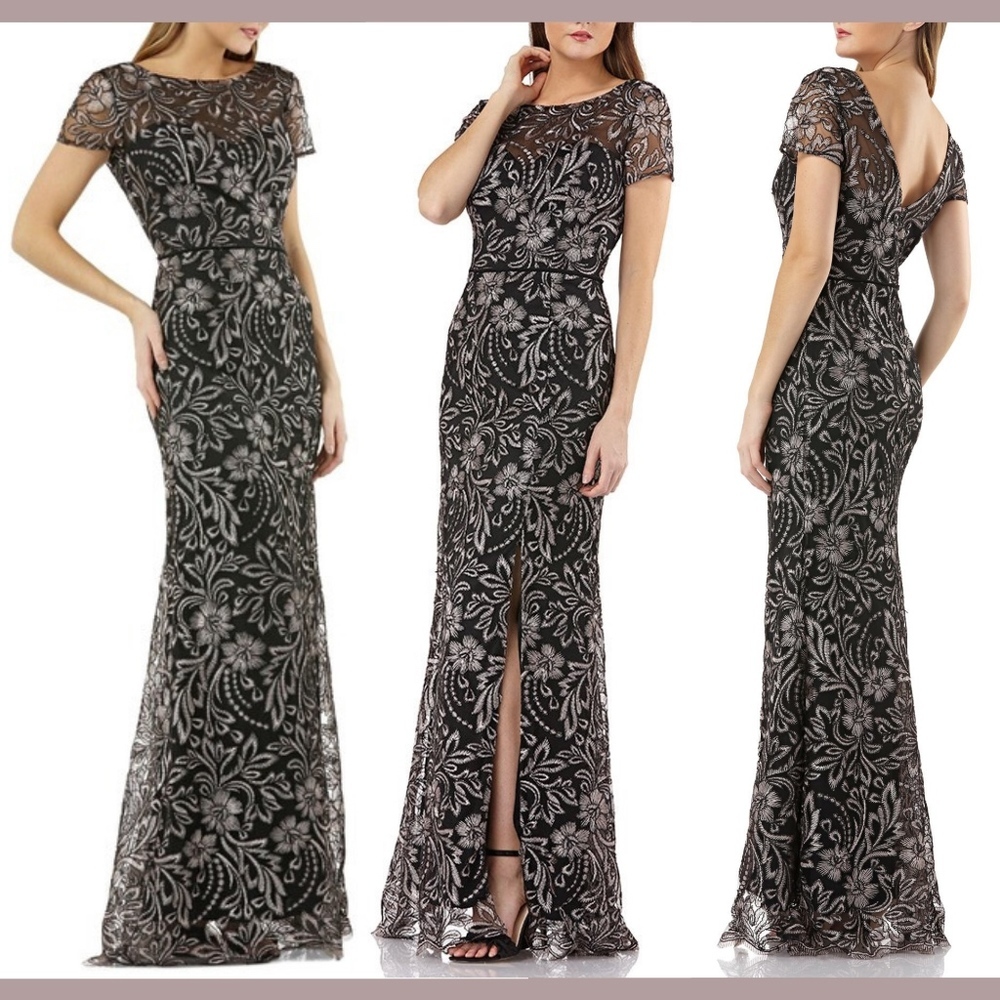 NEW JS Collections Embroidered Trumpet Gown in Black/Pink [SZ 12‎ ]